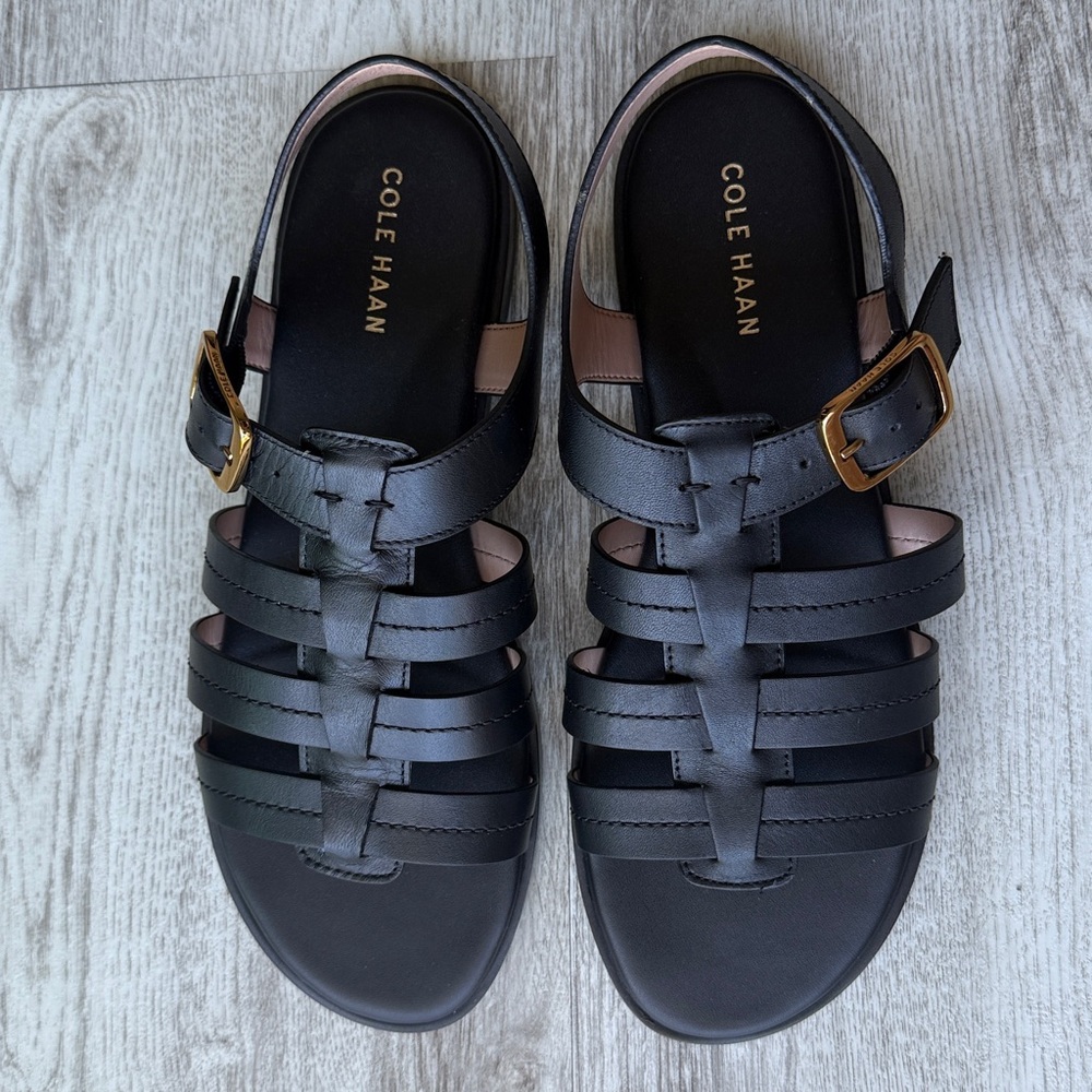 Cole Haan Flynn Fisherman Gladiator Leather Sandal, Black, Size 8.5 - Picture 2 of 8